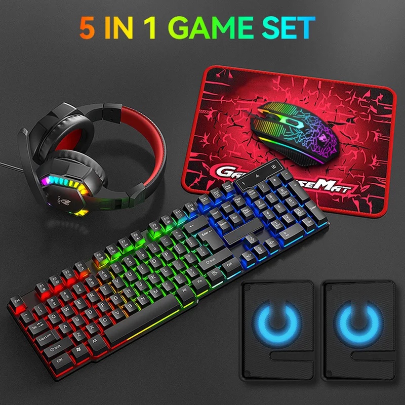 Gaming Keyboard Mouse And Headset Combo - Игровой набор 5-в-1: клавиатура, мышь с